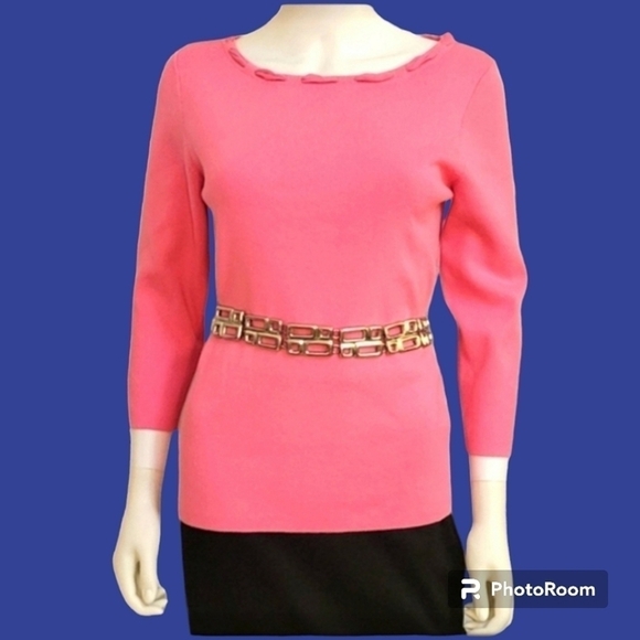 DANA BUCHMAN Pink Open Back Scarf Lace-up Neckline Sweater - Picture 1 of 12